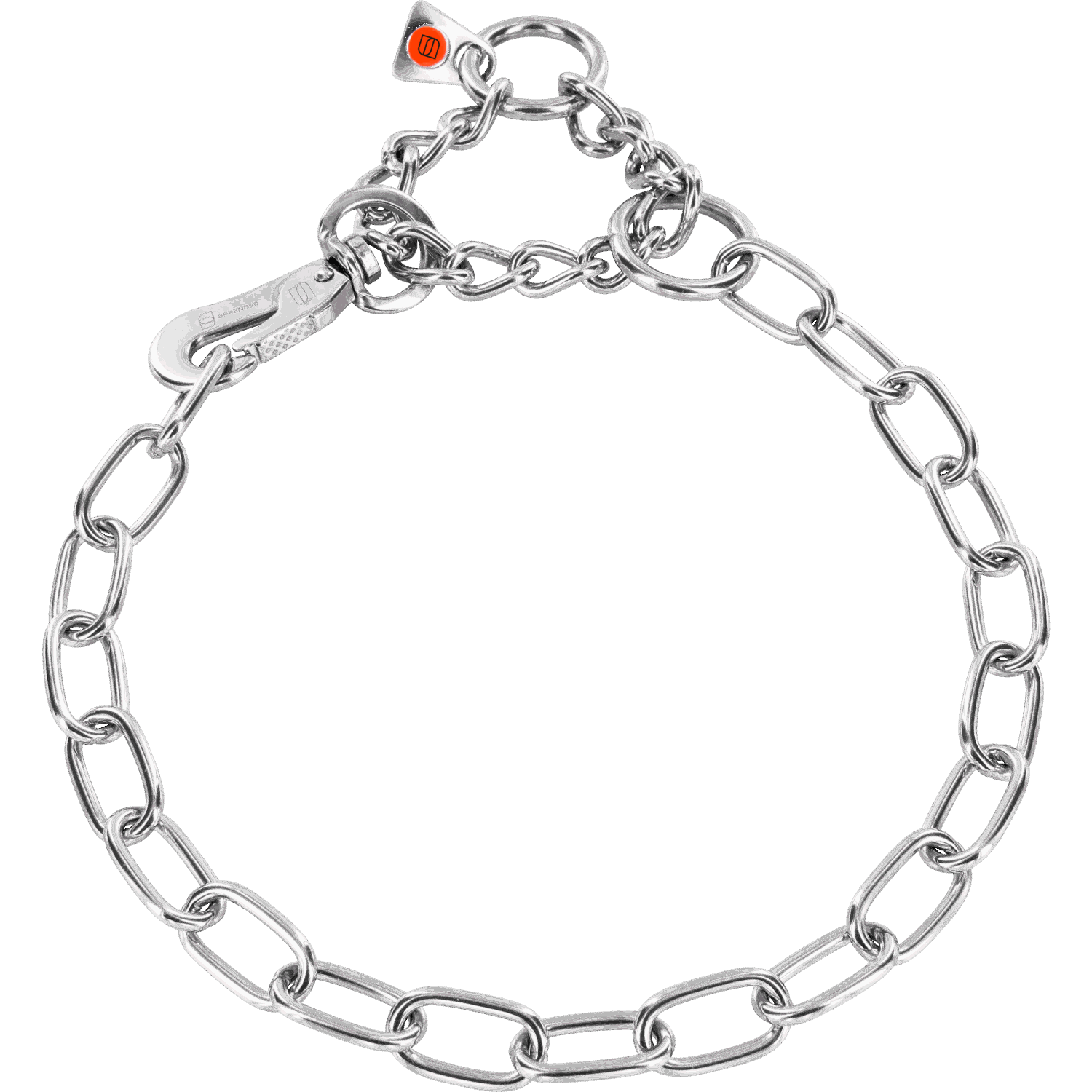 HS Obojok retiazkový, 3mm/36cm, sťahovací s retiazkou a SPRENGER karabínou, stredné oko, nerez. oceľ