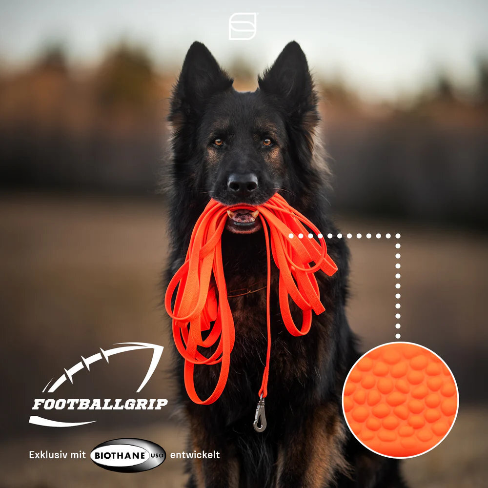 HS Sprenger | Vodítko stopovacie bez uška pogumované, Footballgrip, 16mm/5m, nerezová karabína, oranžové
