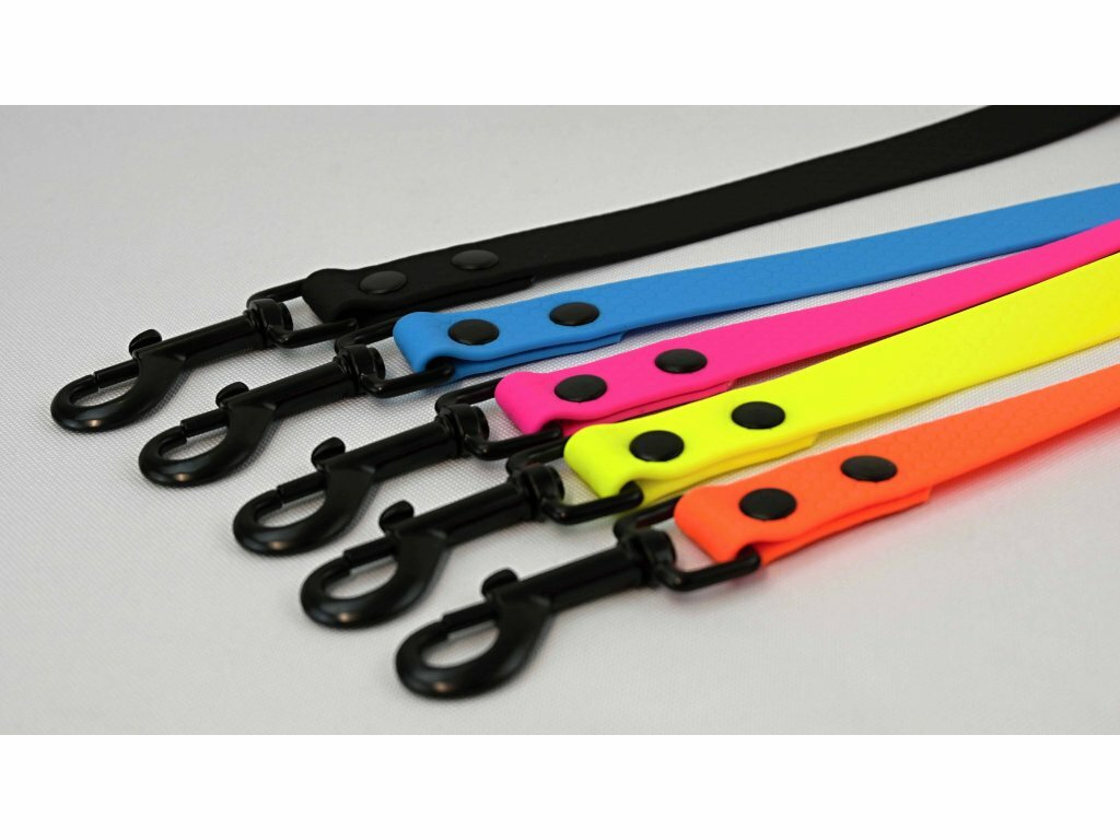 Vodítko HEXA, s uškom, 20mm/200cm, čierna karabína, nitované, popruh, žlté