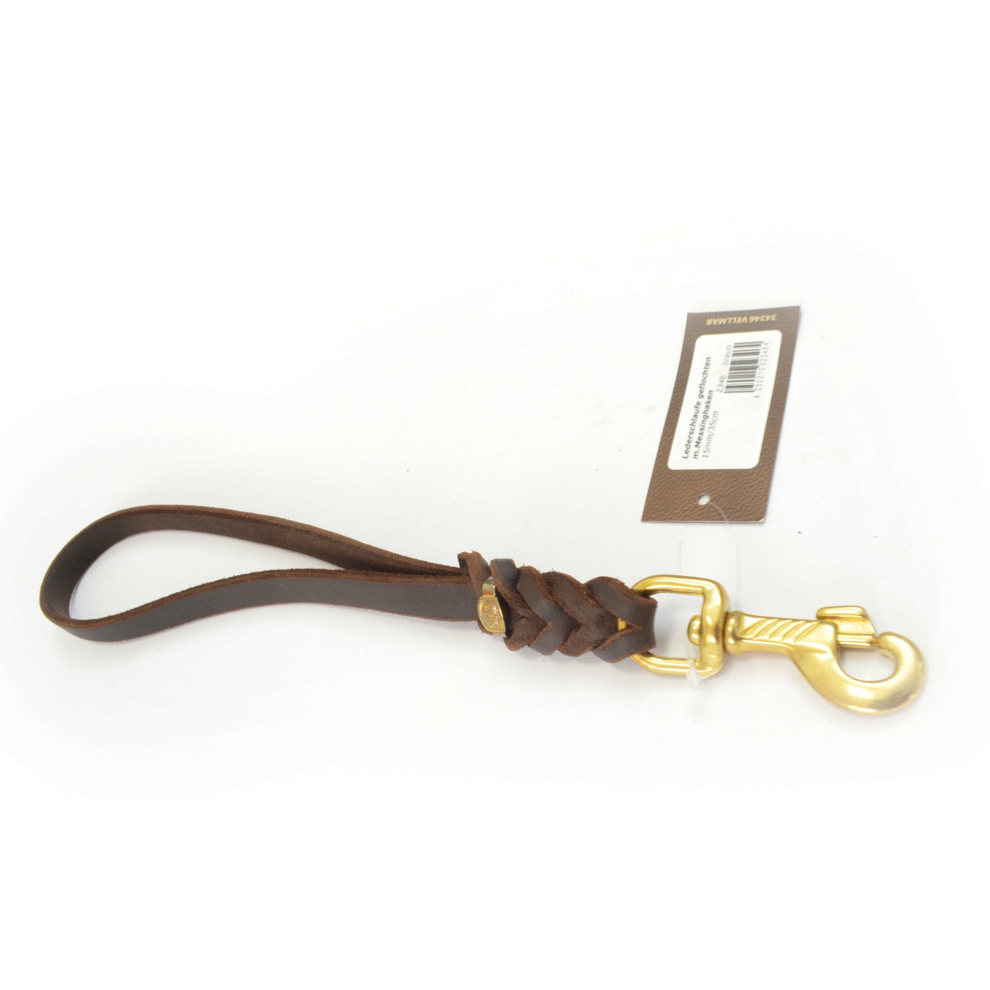 Vodítko na poslušnosť - uško, 15mm/35cm, mosadzná karabína, koža, hnedé