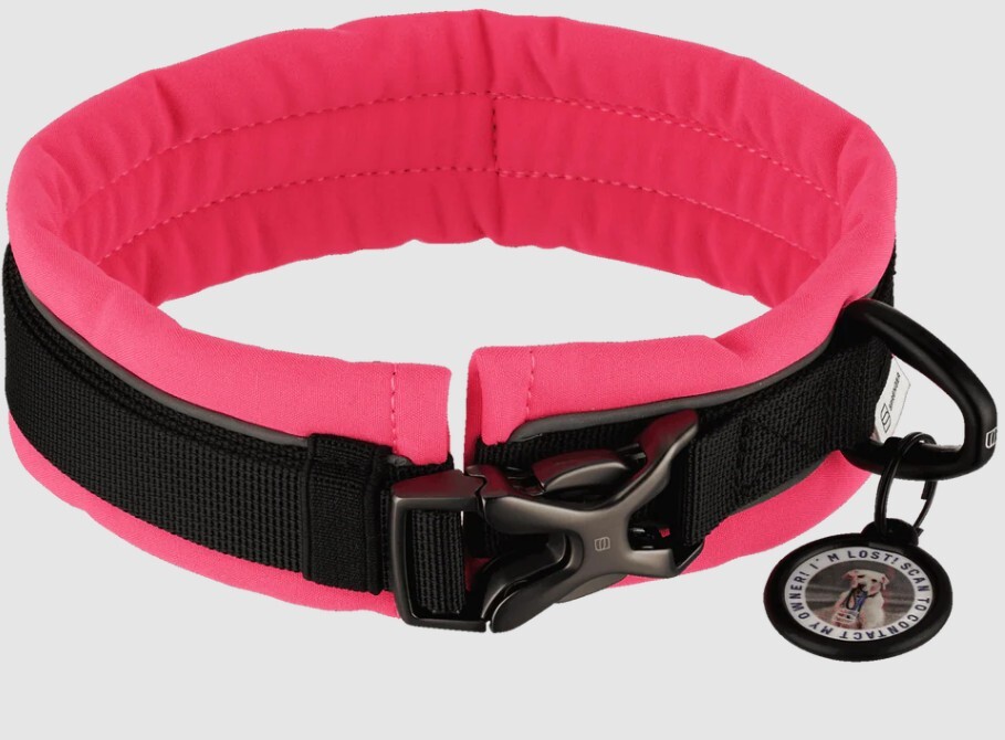 Obojok polstrovaný 45mm/50-65cm, polyester a nylon, ružový, HS