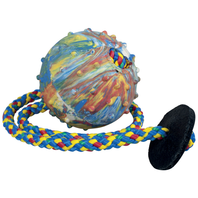 Lopta Gappay s priemerom 6cm, plná so šnúrkou 50cm, s koženým krúžkom pre lepšie držanie