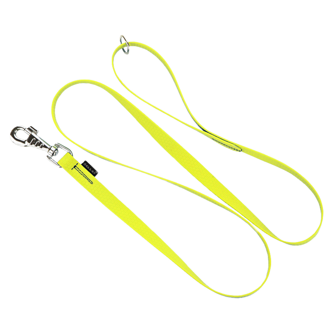 Vodítko HEXA, s uškom, 20mm/150cm, chrómová karabína, prešité, popruh, neónová žltá