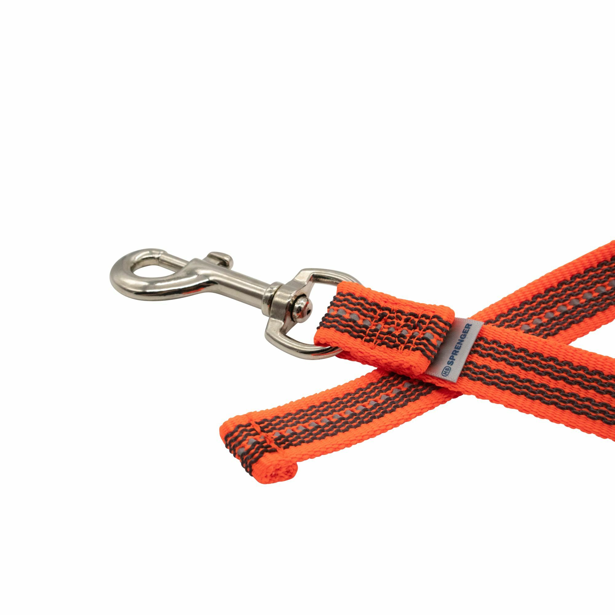 HS Vodítko stopovacie bez uška, 19mm/7.5m, nerezová karabína, pogumované, oranžové