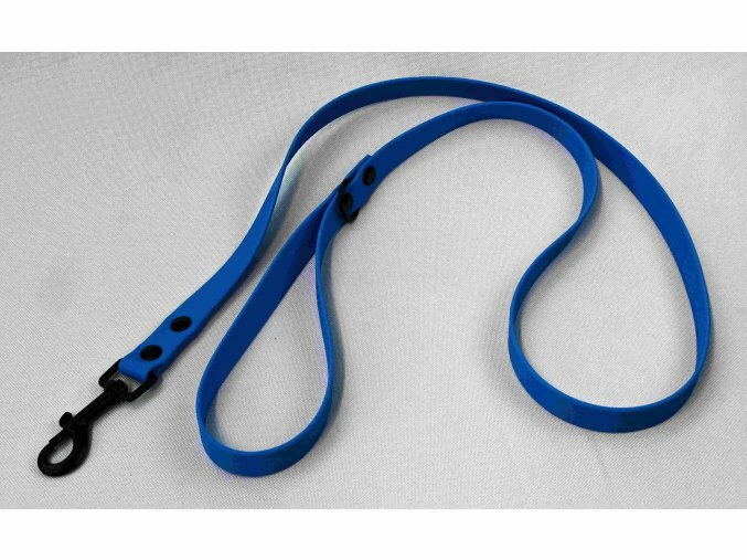 Vodítko HEXA, s uškom, 20mm/150cm, čierna karabína, nitované, popruh, modré