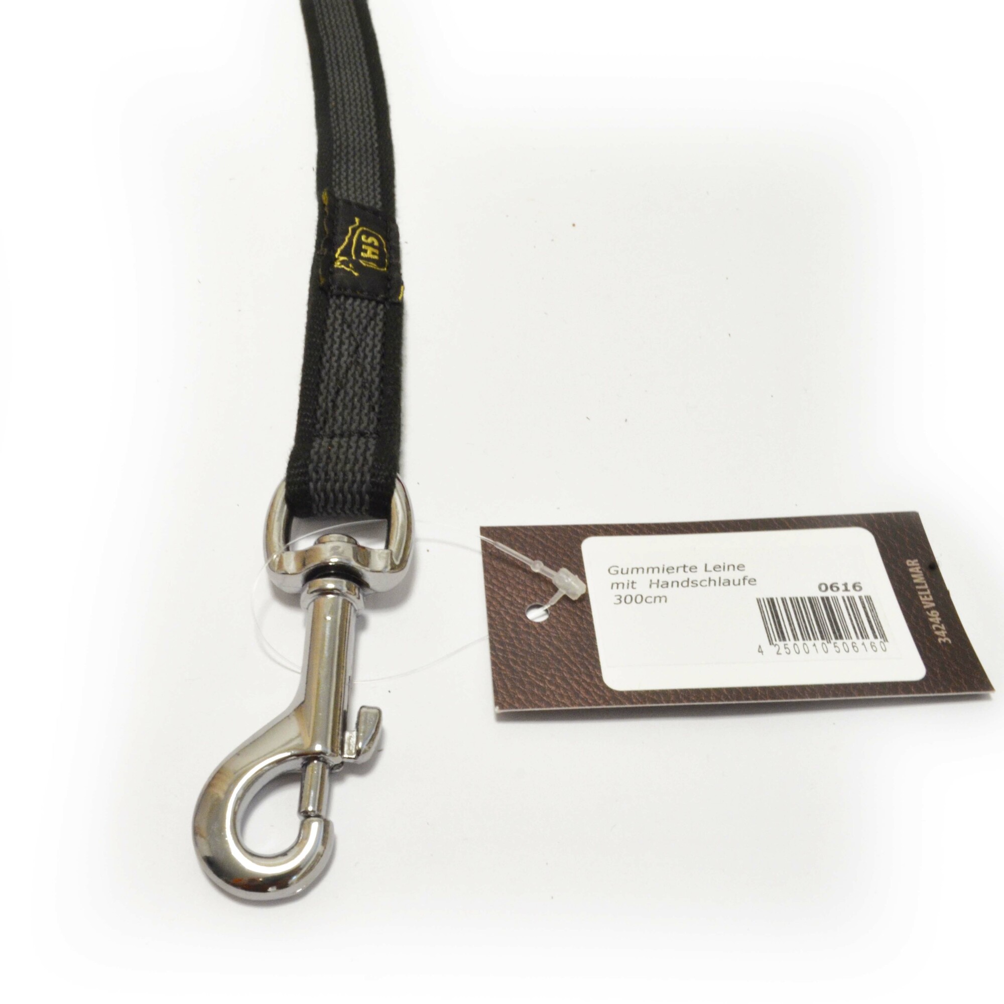 Vodítko na poslušnosť, s uškom, 20mm/300cm, strieborná karabína, pogumované, čierne