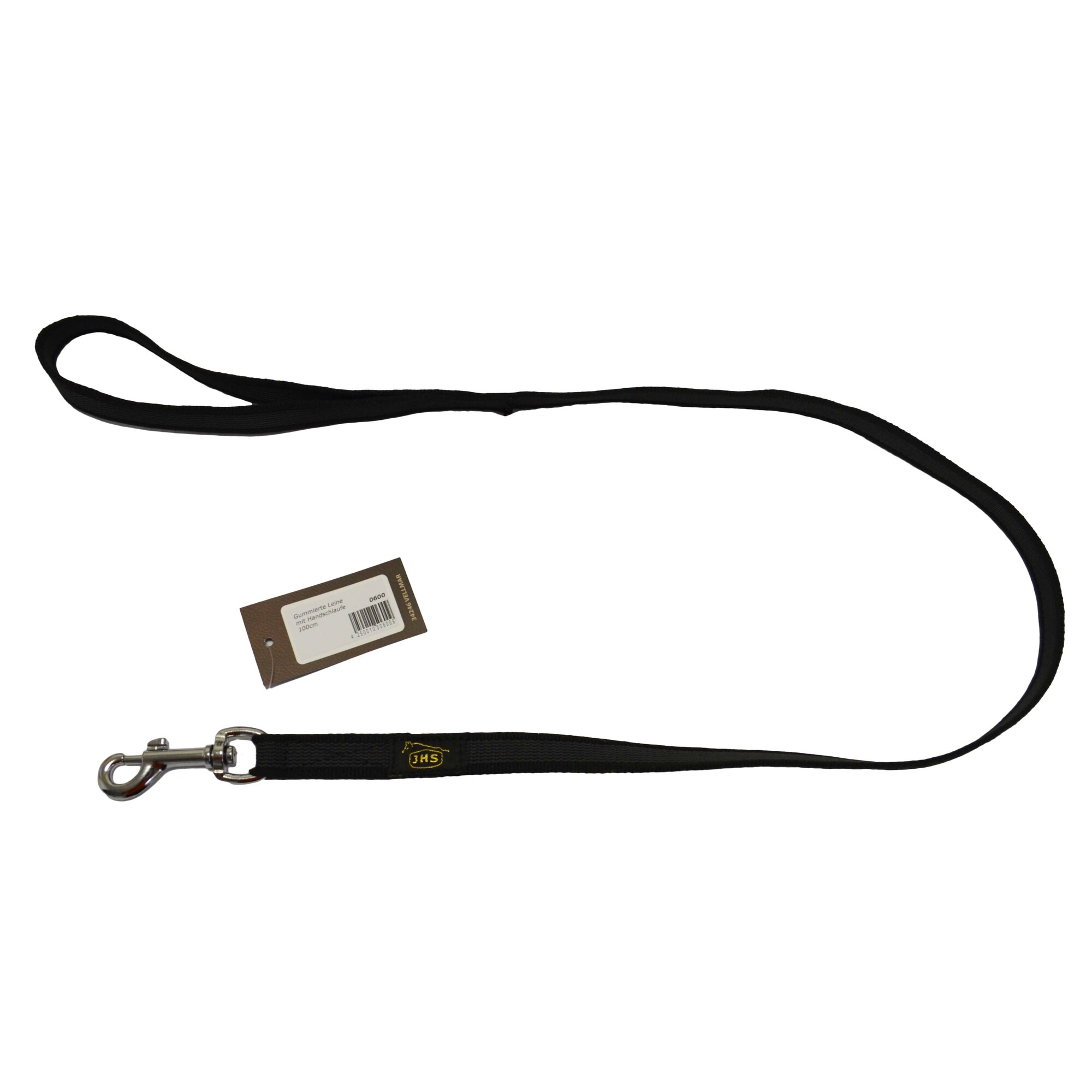 JHS Hundesport | Vodítko na poslušnosť, s uškom, 20mm/100cm, strieborná karabína, pogumované, čierne