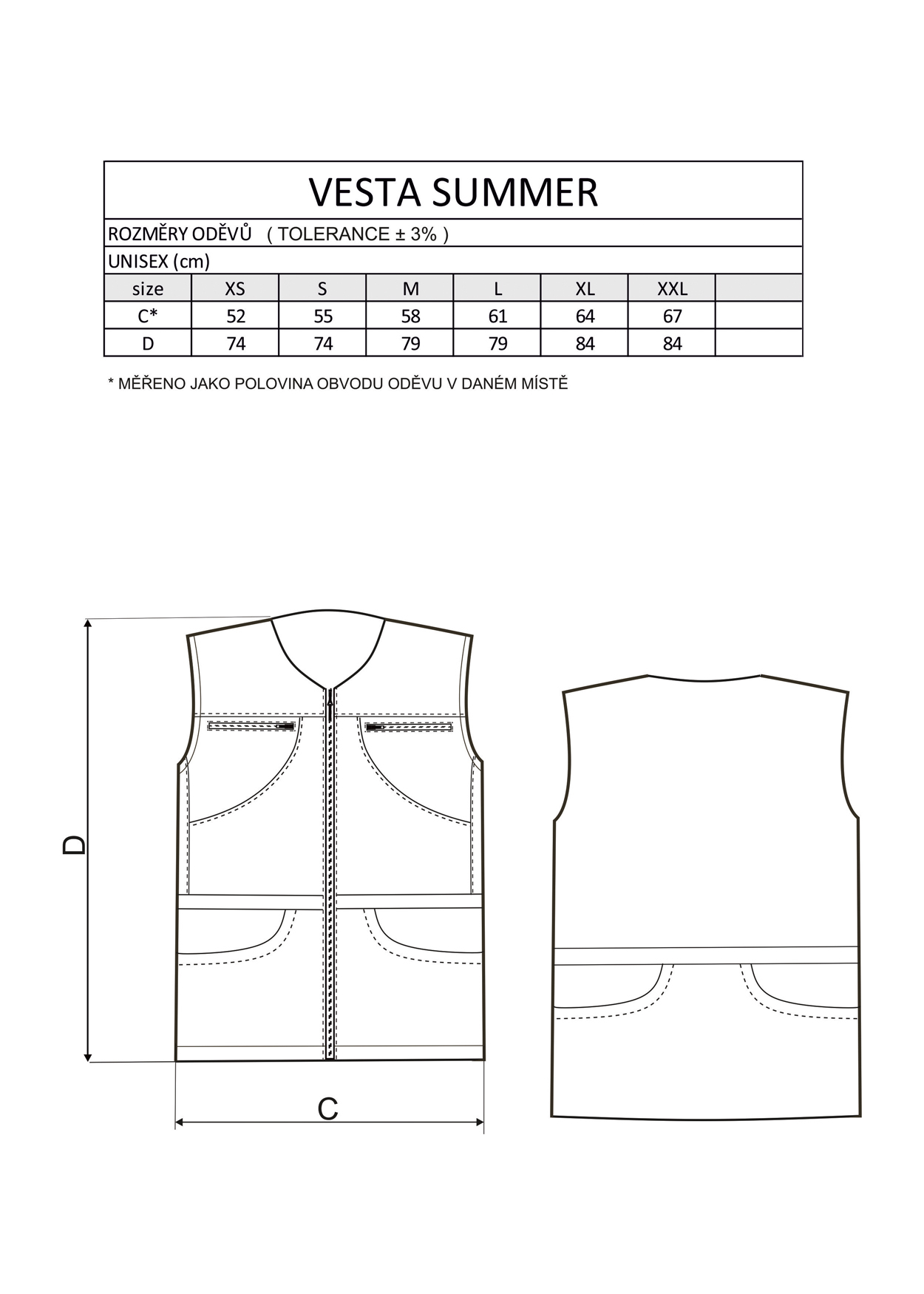 Vesta SUMMER bez kapucne, letná, čierna XS