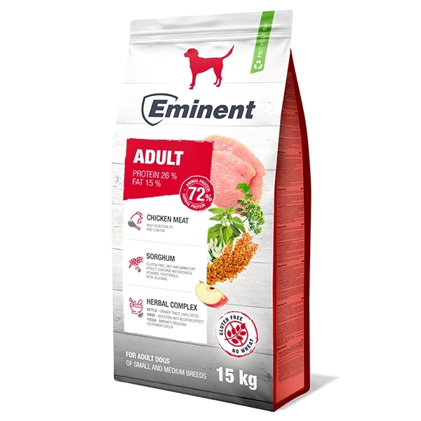 Krmivo EMINENT DOG ADULT 26/15, ľahko stráviteľné, pre dospelé psy malých a stredných plemien, 15kg
