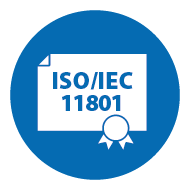 Icon: Certificate with ISO/IEC 11801 text on blue background