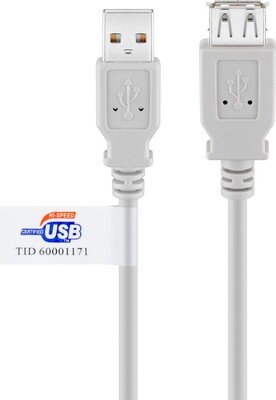 Kábel USB 2.0 A-A M/F 1.8m, High Speed, predlžovací, sivý, CERT
