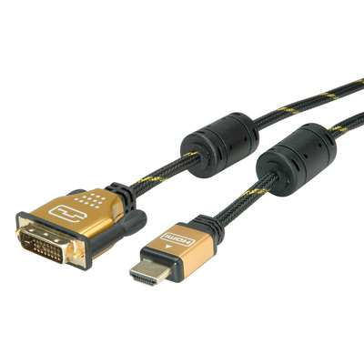 Kábel DVI-D/HDMI M/M 10m, Dual-Link, 3840x2160@30Hz, HQ s ferrit., čierny, G pozl. Konektor, Gold