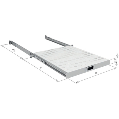 19" Polica 350-450mm, max.20kg, 1 KUS, čierna, perforovaná, 1U