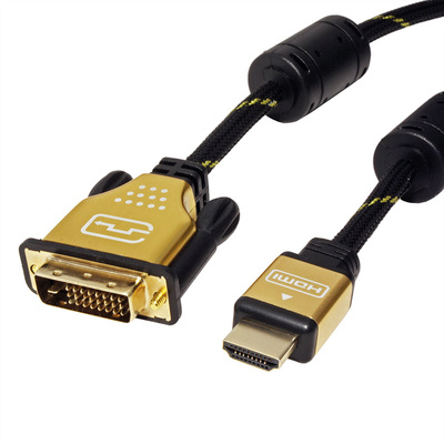 Kábel DVI-D/HDMI M/M 5m, Dual-Link, 3840x2160@30Hz, HQ s ferrit., čierny, G pozl. Konektor, Gold