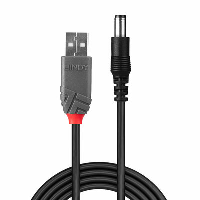 Kábel USB napájací 1.5m na 2.5mm vnútorný / 5.5mm vonkajší jack, čierny