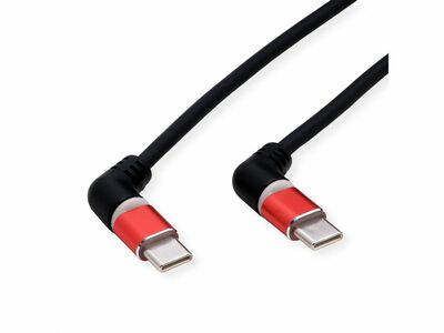 Kábel USB 2.0 CM/CM Typ C 1m, High Speed, čierny/červený, uhľový 90°, otočné konektory