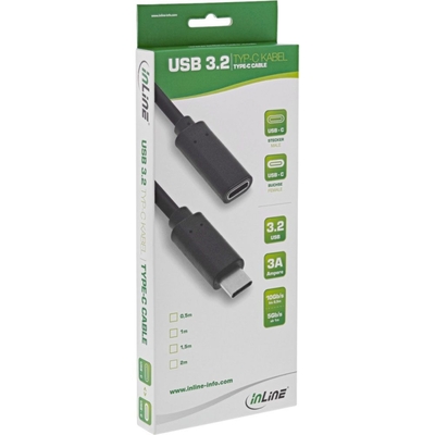 Kábel USB 3.1 Typ C CM/CF 2m, Super Speed (Power Delivery 20V3A) gen.2, čierny, predlžovací