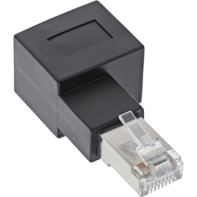 Adaptér RJ45 M/F, cat.6a, zahnutý doprava 90°, čierny