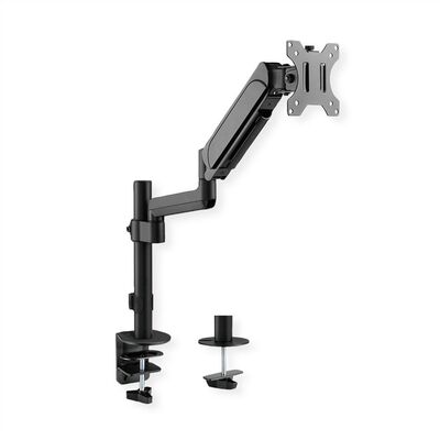 Držiak pre monitor na stôl, úchyt o dosku, pneumatický, max 9kg, rameno 423mm, VESA 75/100, čierny