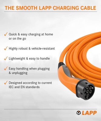 Kábel LAPP nabíjací pre elektromobily Type 2, 7m, 22kW, 32A, 3 fázy, oranžový