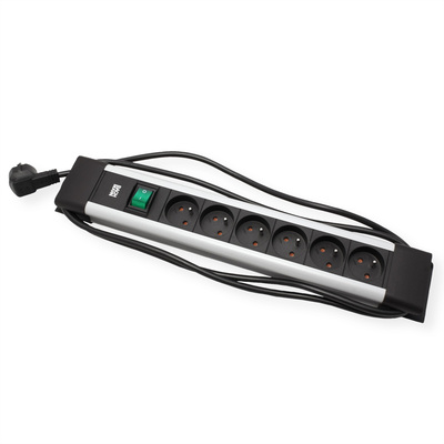 Predlžovačka CONNECTUS, 6xUTE 230V, vypínač, 2m kábel 1.5mm², hliník, čierna