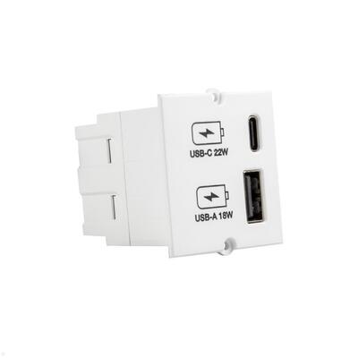 Modul pre BACHMANN, nabíjací/charger, 2xUSB (USB A + USB Typ C), 22W, 0.2m, GST18, biely