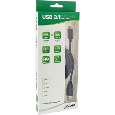 Kábel USB 3.2 Gen 1x2, AM/CM Typ C 0.3m, 10Gbps, PD 27w 9V3A, čierny