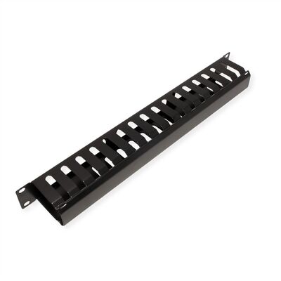 19" Panel vyväzovací, organizér, lišta s krytkou, 60mm, oceľ, 1U, čierny