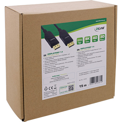 Kábel DisplayPort M/M 15m, 8K@60Hz, DP v1.4, 32.4Gbit/s, čierny, jednosmerný, aktívny, optický