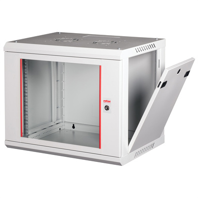 19" Rack na stenu 9U, sivý, 512x600x450mm (HxWxD), odnímateľné bočnice