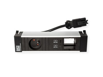 Power Frame 1xUTE 230V, 1xCustom, nabíjačka (USB A + USB C), 0.2m kábel 1.5mm², GST18, hliník/čierny