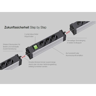 STEP ALU 2xSCHUKO 230V, 1xCustom, GST18 IN/OUT, hliník/čierny