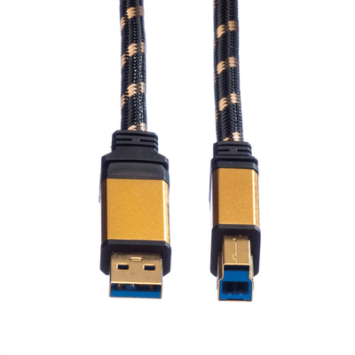 Kábel USB 3.2 Gen 1, A-B M/M 1.8m, 5Gbps, čierny/zlatý, Gold, pozl. konektor