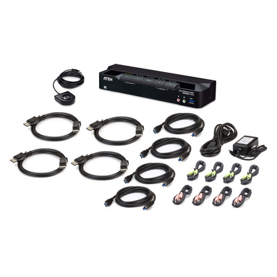 KVM switch/prepínač 4PC, DisplayPort 1.4 (8K@60Hz), USB 3.1 Gen 1, Audio, čierny