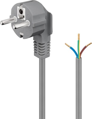 Kábel sieťový 230V, vidlica (CEE7/7) lomená - dutinky, 1.5m, 0.75mm², 16A, surový, sivý