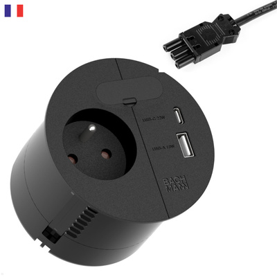 LOOP IN CHARGE Káblová prechodka 80mm, 1xUTE 230V, nabíjačka (USB A + USB C), 0.2m GST 1.5mm² čierna