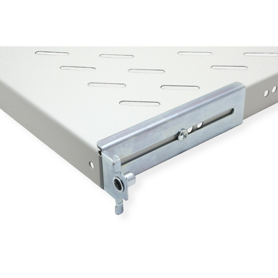 19" Polica 770mm, max. 50kg, 1U, sada skrutiek a podložiek v balení, sivá