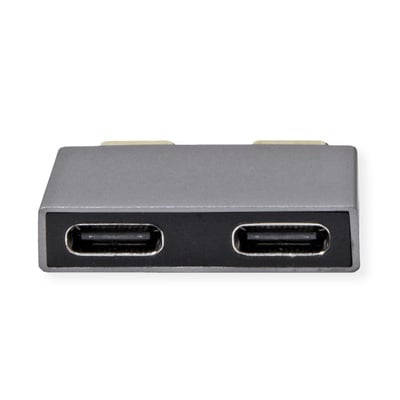 Adaptér USB 3.2 Gen 2, Typ C, dvojitý, 2x CM/CF, priamy°, 10Gbps,PD 60W, 5V3A, sivý/čierny