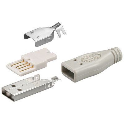 Konektor USB A samec, letovací, sivý, 10ks/bal