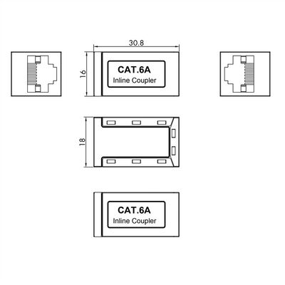Spojka RJ45, cat.6a, tienená, kovová Gigabit
