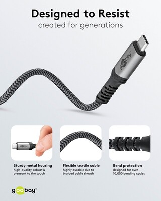 Kábel USB 4 Gen 3x2, Typ C CM/CM 1m, 40Gbps, PD 240w 48V5A, oplet, čiernosivý