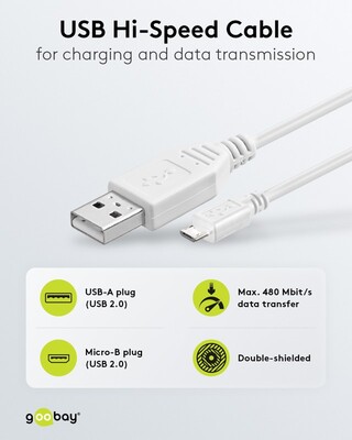 Kábel USB 2.0 A-MICRO-B M/M 1.8m, High Speed, biely