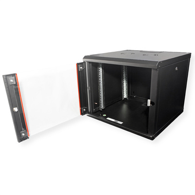 19" Rack na stenu 9U, čierny, 505x600x600mm (HxWxD), RAL9005, PRO, odnímateľné bočnice