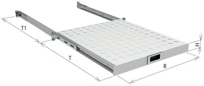 19" Polica 350-450mm, max.20kg, 1 KUS, čierna, perforovaná, 1U