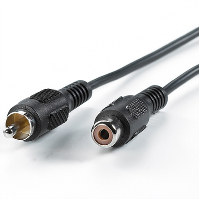 Kábel Cinch 1x audio M/F predlžovací 5m, čierny