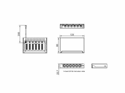 Patch panel 8port cat.6, tienený s uzemnením, celokovový, montáž na stenu, 0.5U, čierny