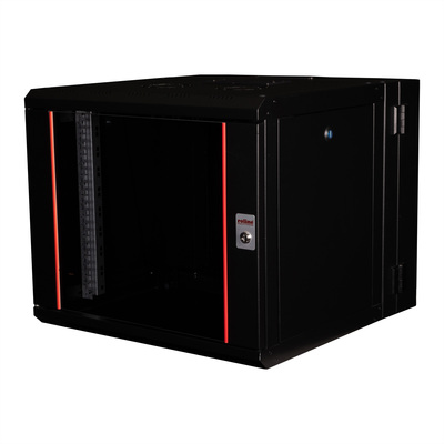 19" Rack na stenu 9U, čierny, 505x600x600mm (HxWxD), RAL9005, PRO, otočný (2-dielny)