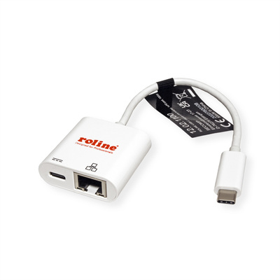 Adaptér USB 3.1 Typ C na RJ45 (Gigabit Ethernet), 1x USB 3.1 TYP C (PD), 10cm, biely