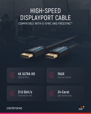 Kábel DisplayPort M/M 3m, 4K@60Hz, DP v1.2, 21.6Gbit/s, modrý, pozl. konektor, ClickTronic