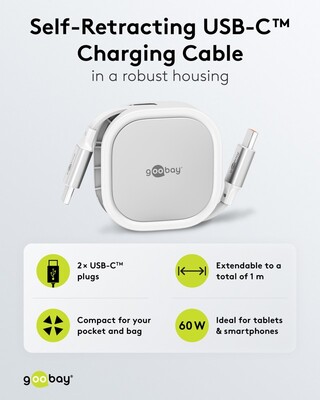 Kábel USB 2.0 Typ C CM/CM 1m, High Speed, Power Delivery 15w 5V3A, biely/sivý, samonavíjací